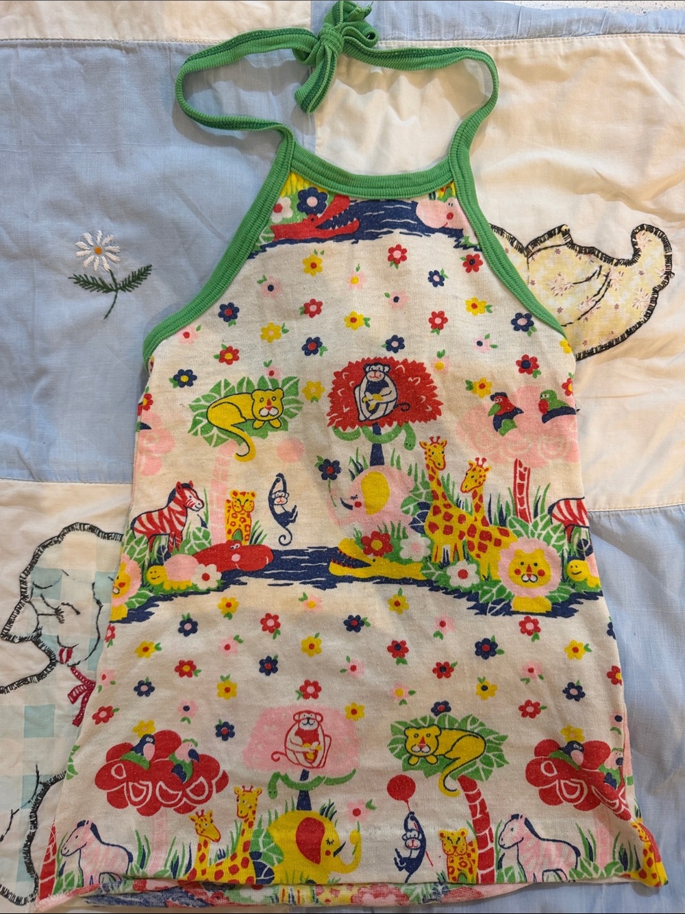 Mothercare Kids Green-Trimmed Multicolor Animal Print halter top